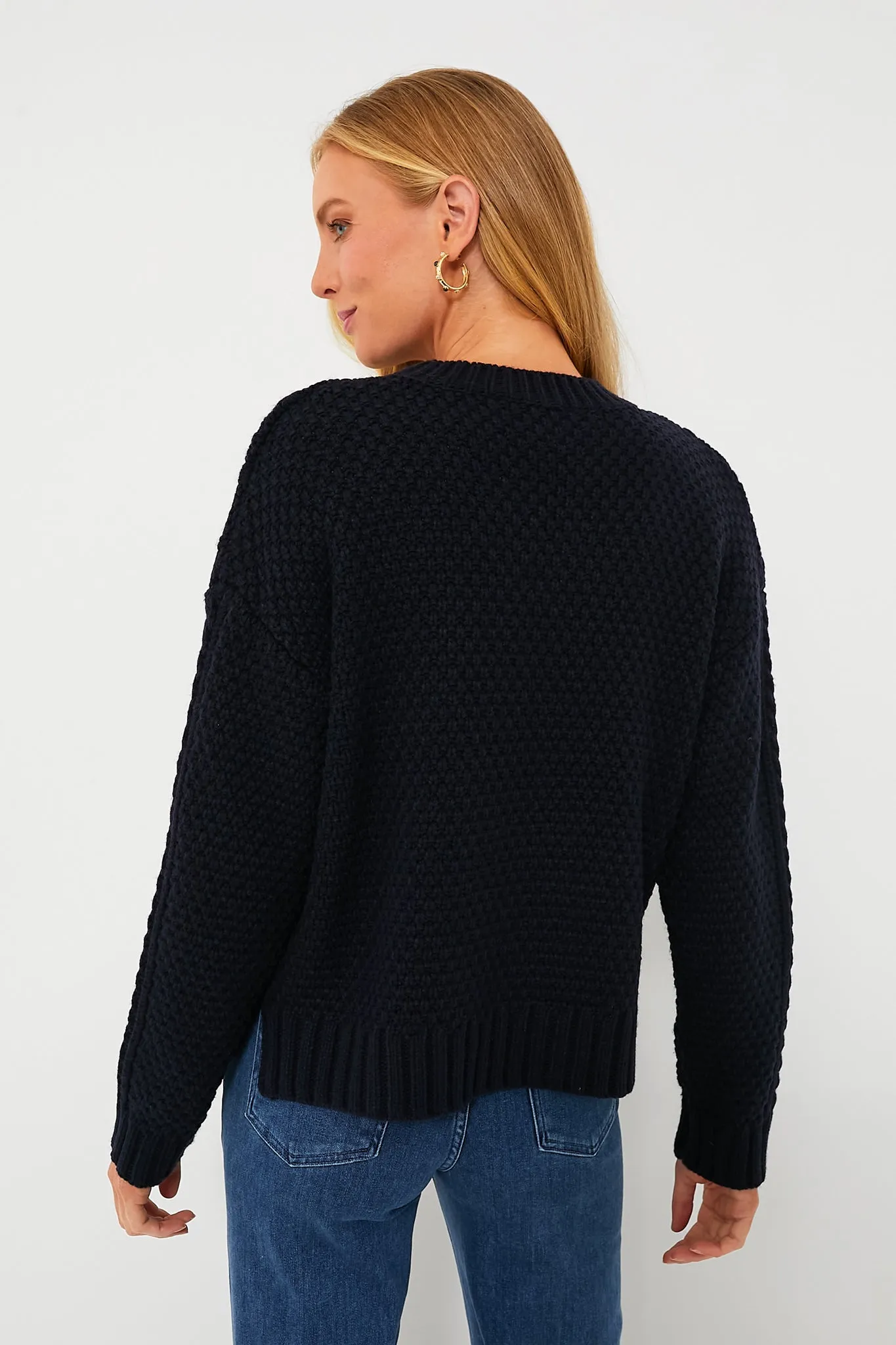 Navy Cable Knit Courchevel Sweater