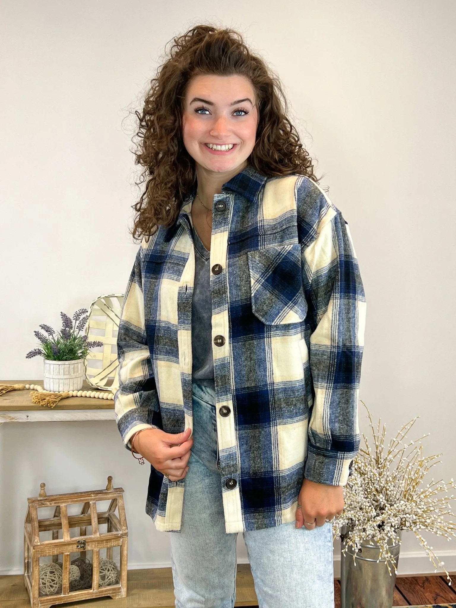 Navy Plaid Flannel Shacket