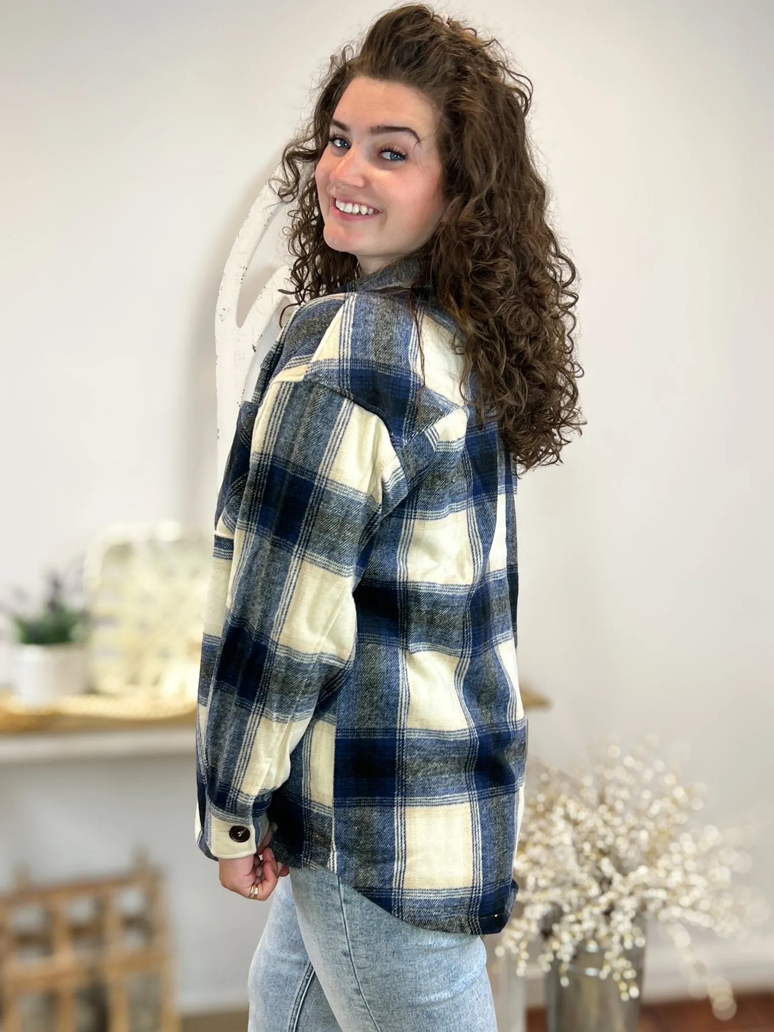 Navy Plaid Flannel Shacket