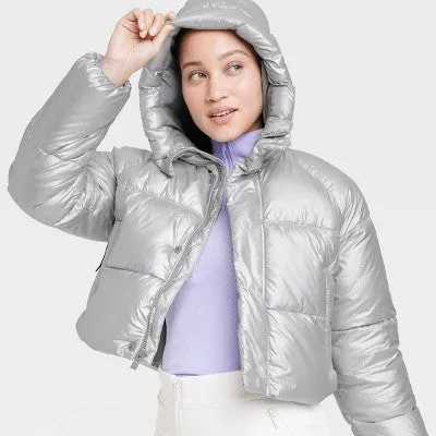 New - All In Motion Women's Cropped Winter Hooded Wind-Resistant Snow Sport Jacket