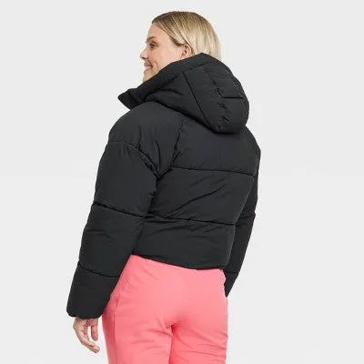 New - All In Motion Women's Cropped Winter Hooded Wind-Resistant Snow Sport Jacket