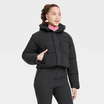 New - All In Motion Women's Cropped Winter Hooded Wind-Resistant Snow Sport Jacket