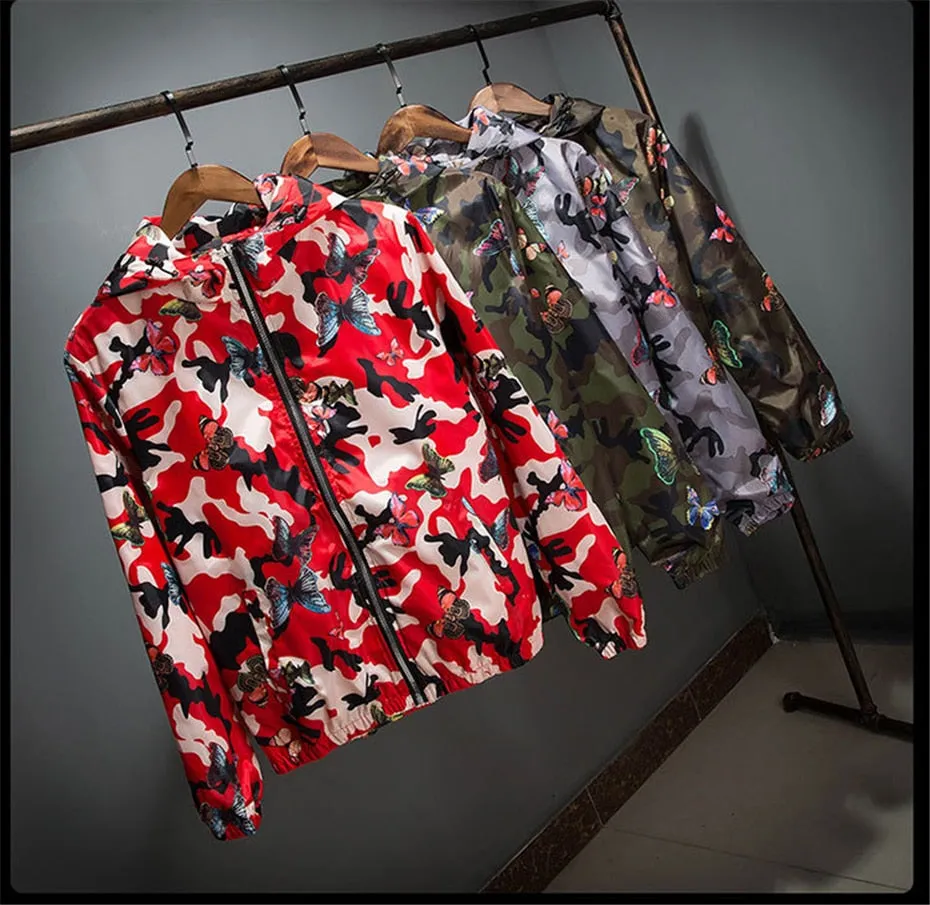 New Autumn Butterfly Print Clothes Men's Hooded Windbreaker Coat