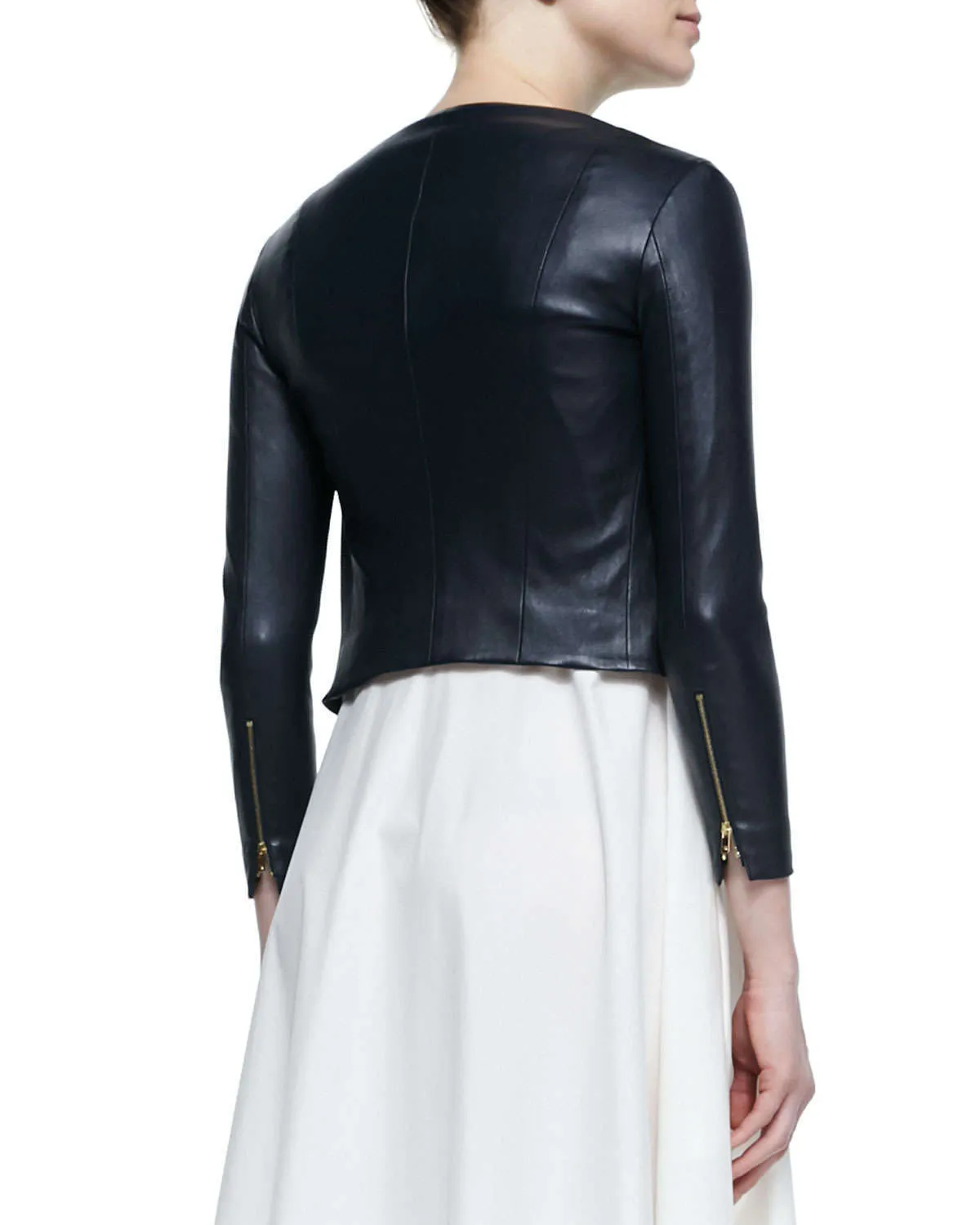 New Genuine Lambskin Leather Bolero Shrug Cropped Jacket Top Long Sleeves Women