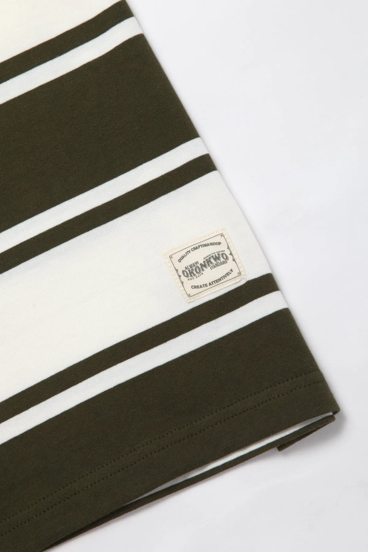 Okonkwo MFG - Short Sleeve Striped Tee - Olive/White