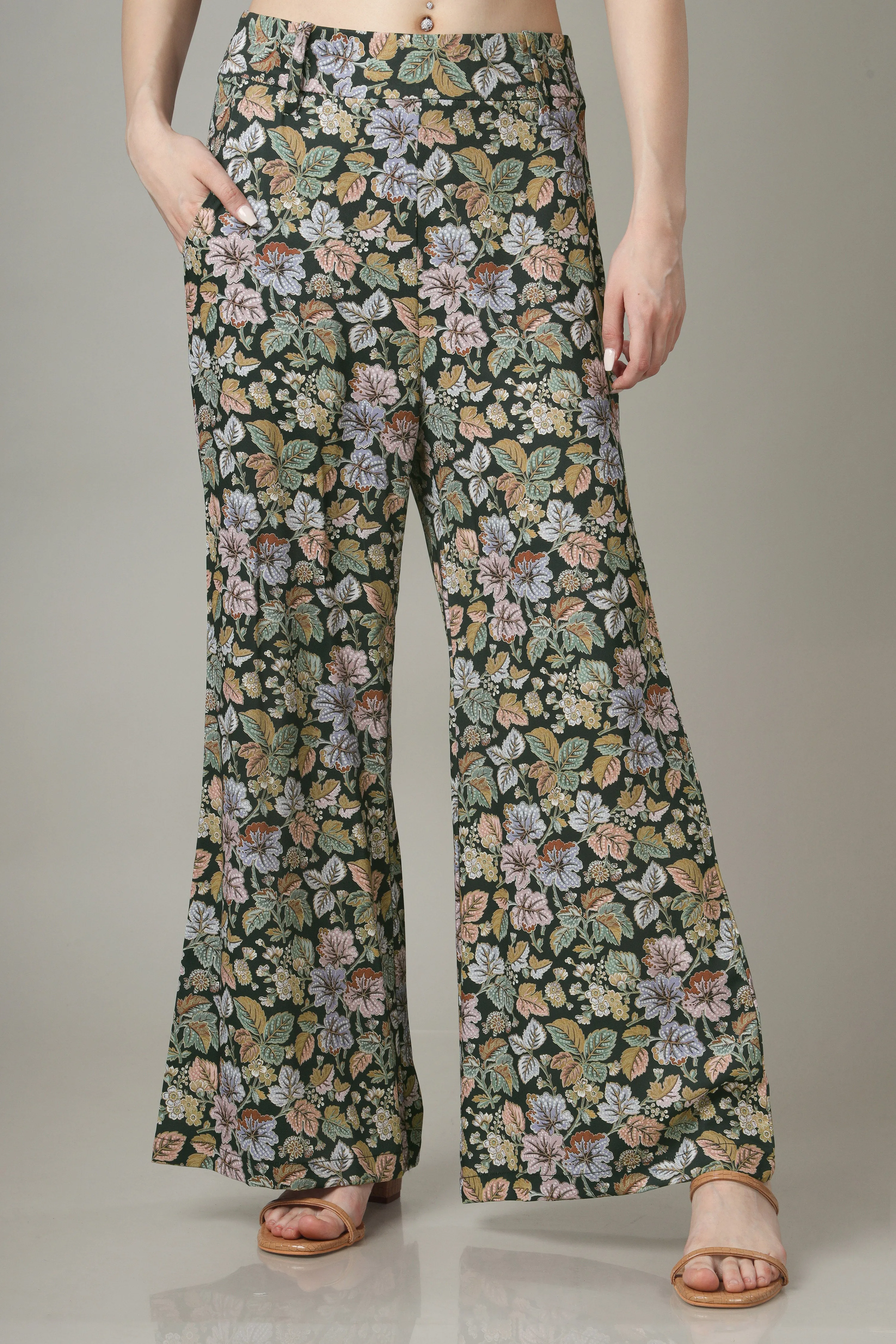 Old School Floral Styling Flared Trouser For Women