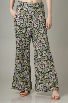 Old School Floral Styling Flared Trouser For Women