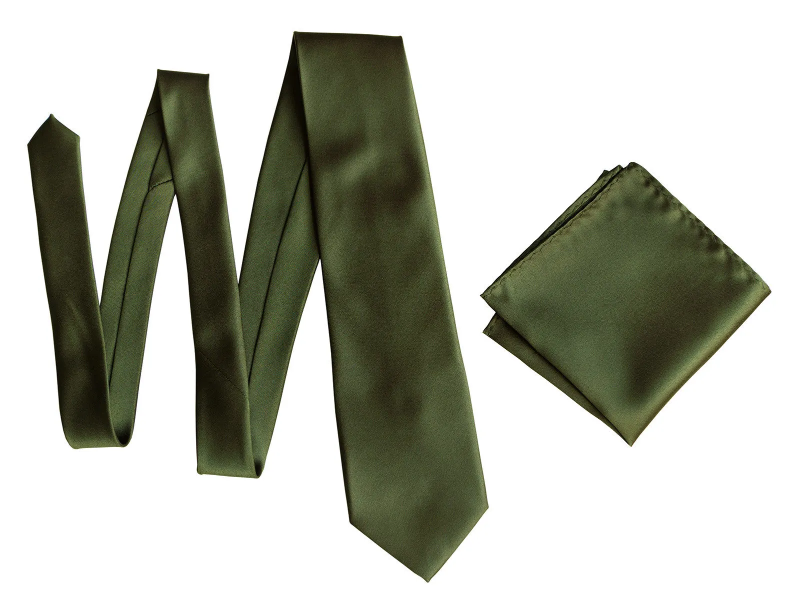 Olive Green Pocket Square. Dark Green Solid Color Satin Finish, No Print