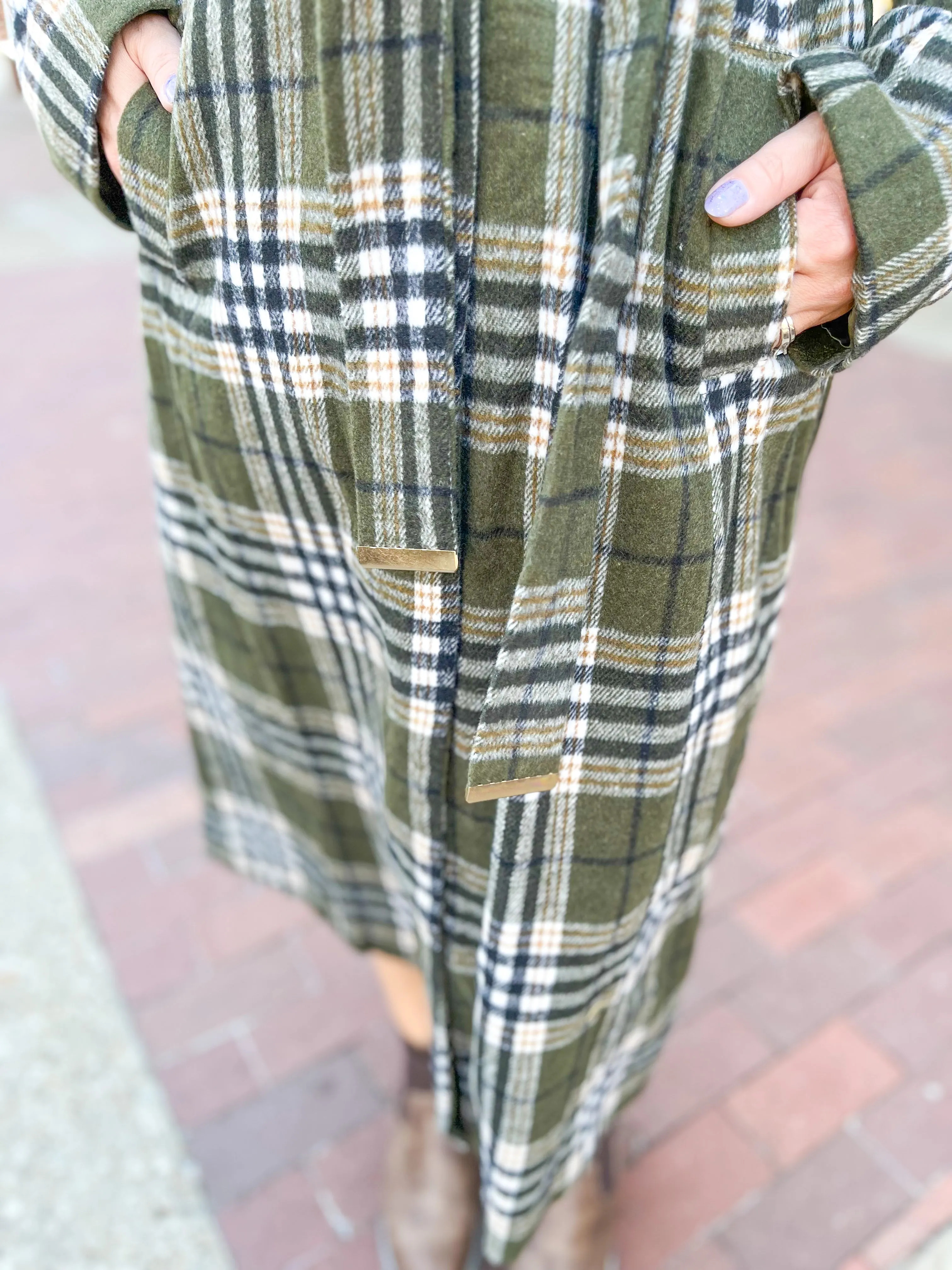 Olive Plaid Belted Jacket