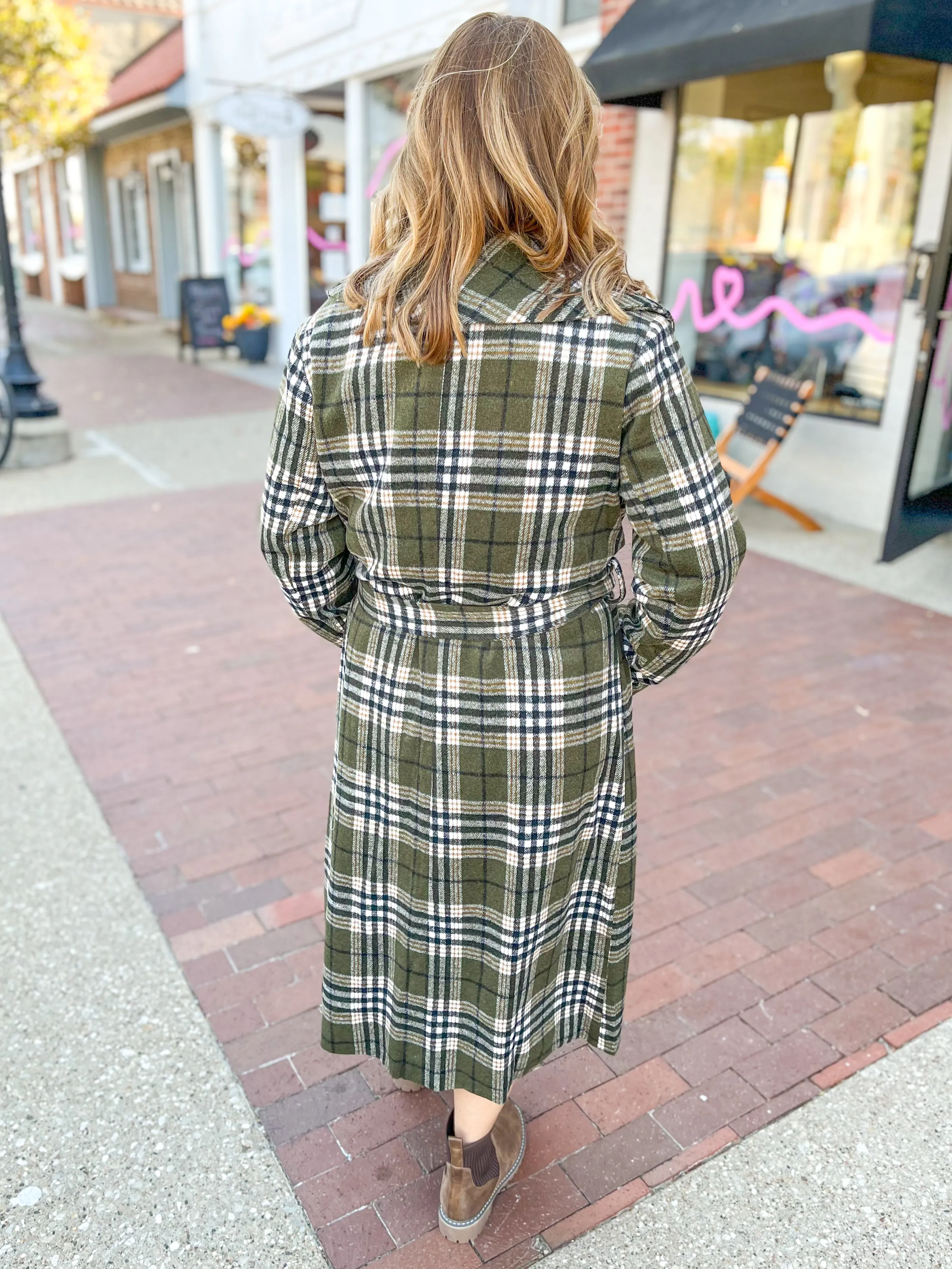 Olive Plaid Belted Jacket