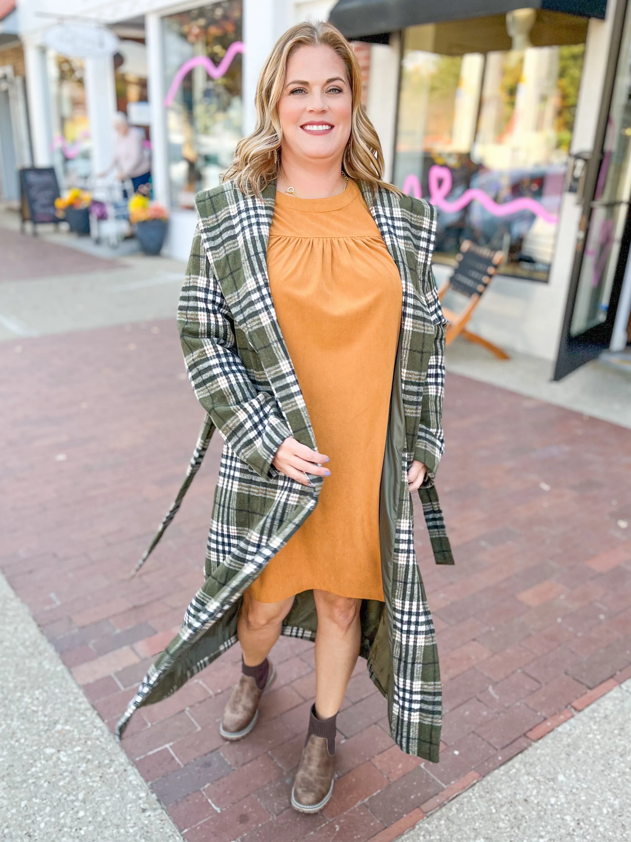 Olive Plaid Belted Jacket