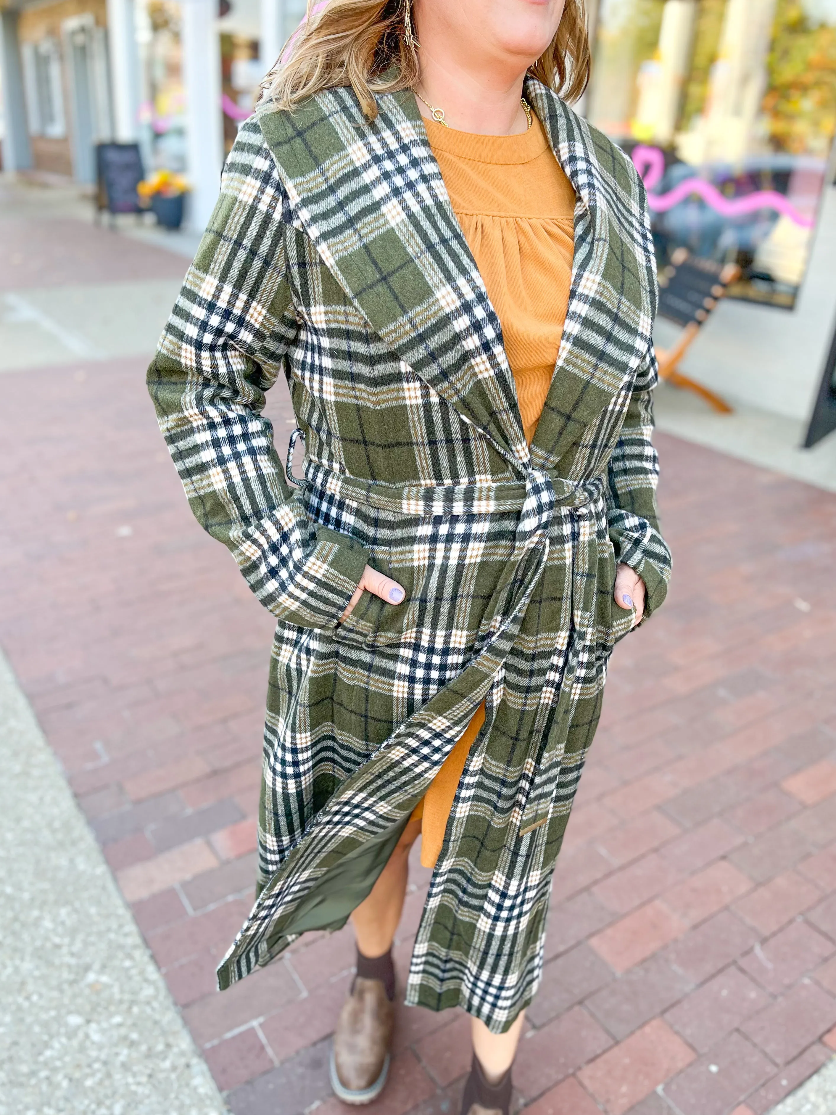 Olive Plaid Belted Jacket