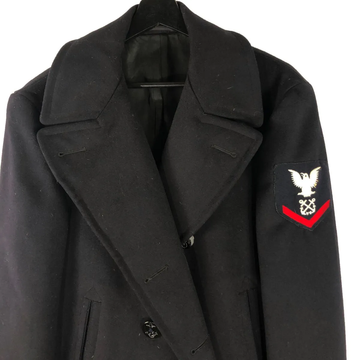 Patched US Navy Cold Weather 8-Button Pea Coat