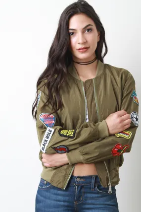 Patches Zip Up Bomber Jacket