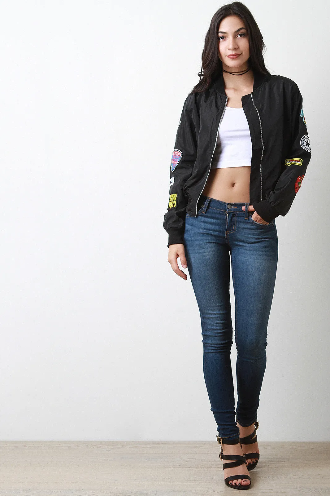 Patches Zip Up Bomber Jacket