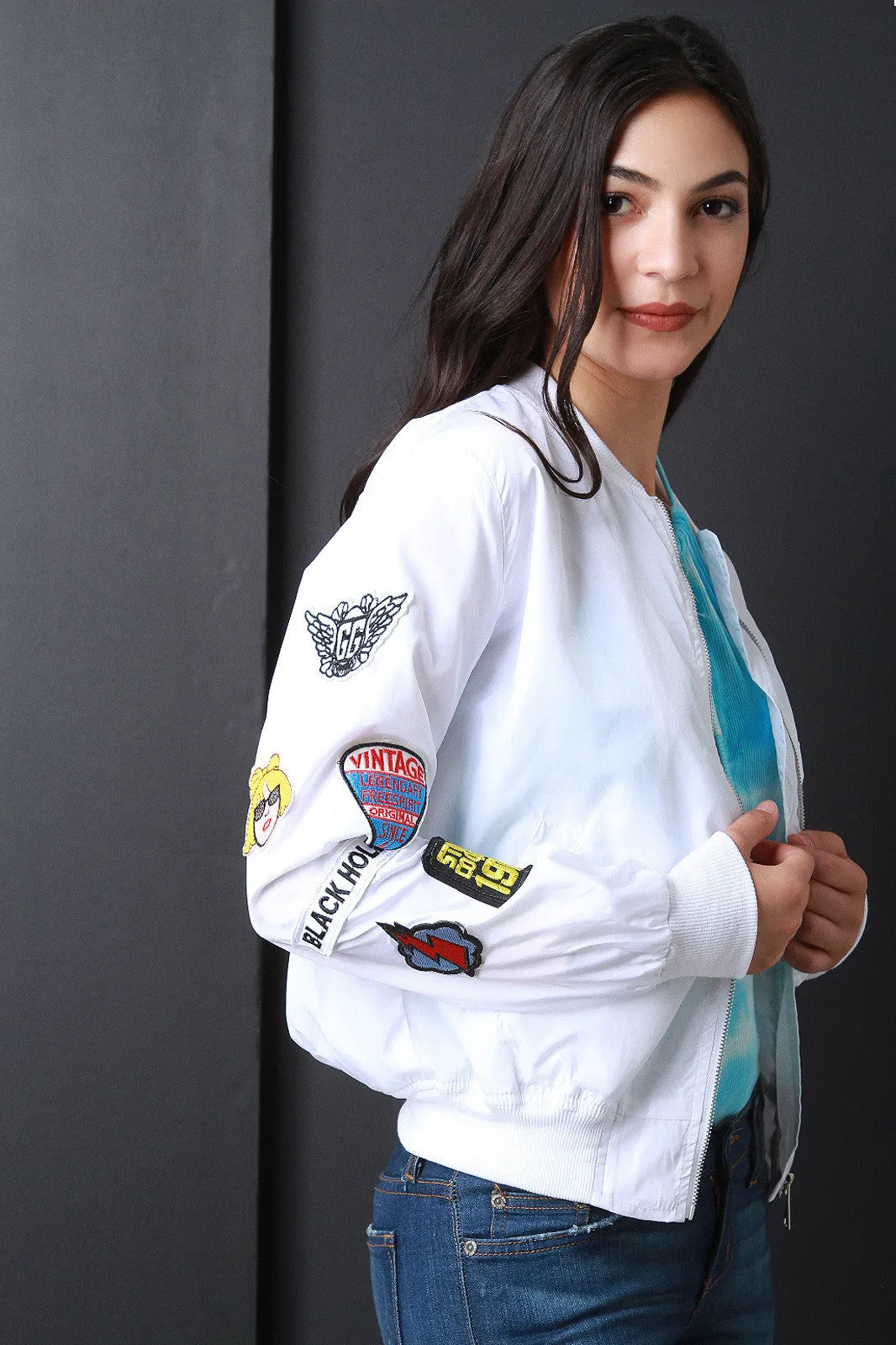 Patches Zip Up Bomber Jacket