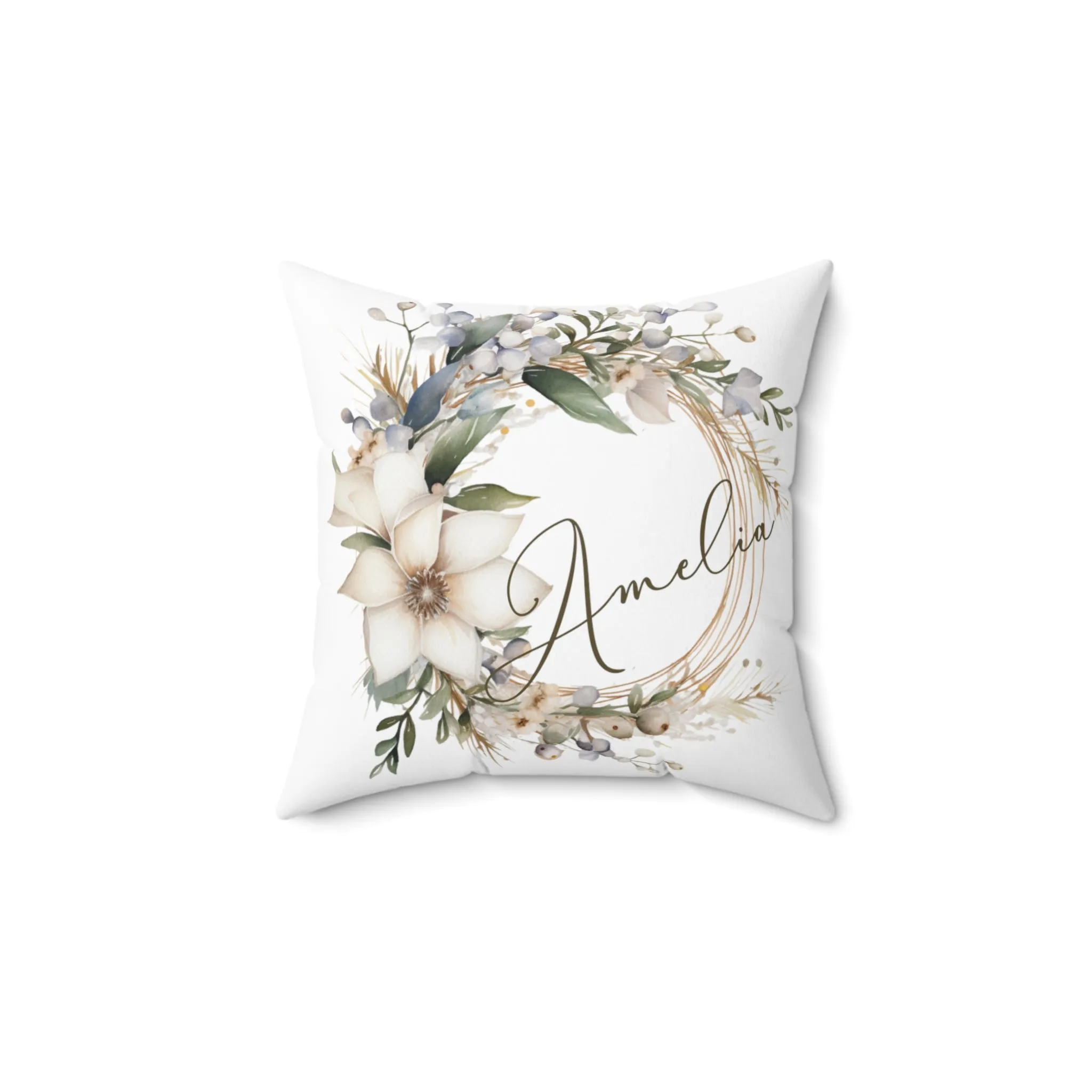 Personalised Boho Wreath Cushion, Polyester Square Cushion, Christmas cushion