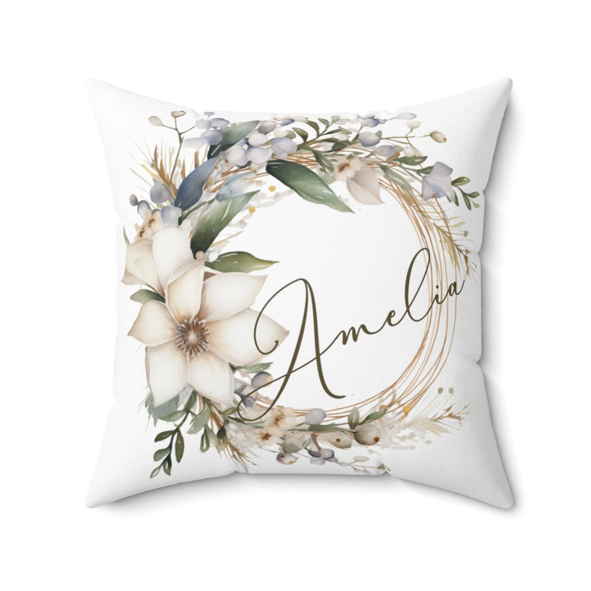 Personalised Boho Wreath Cushion, Polyester Square Cushion, Christmas cushion