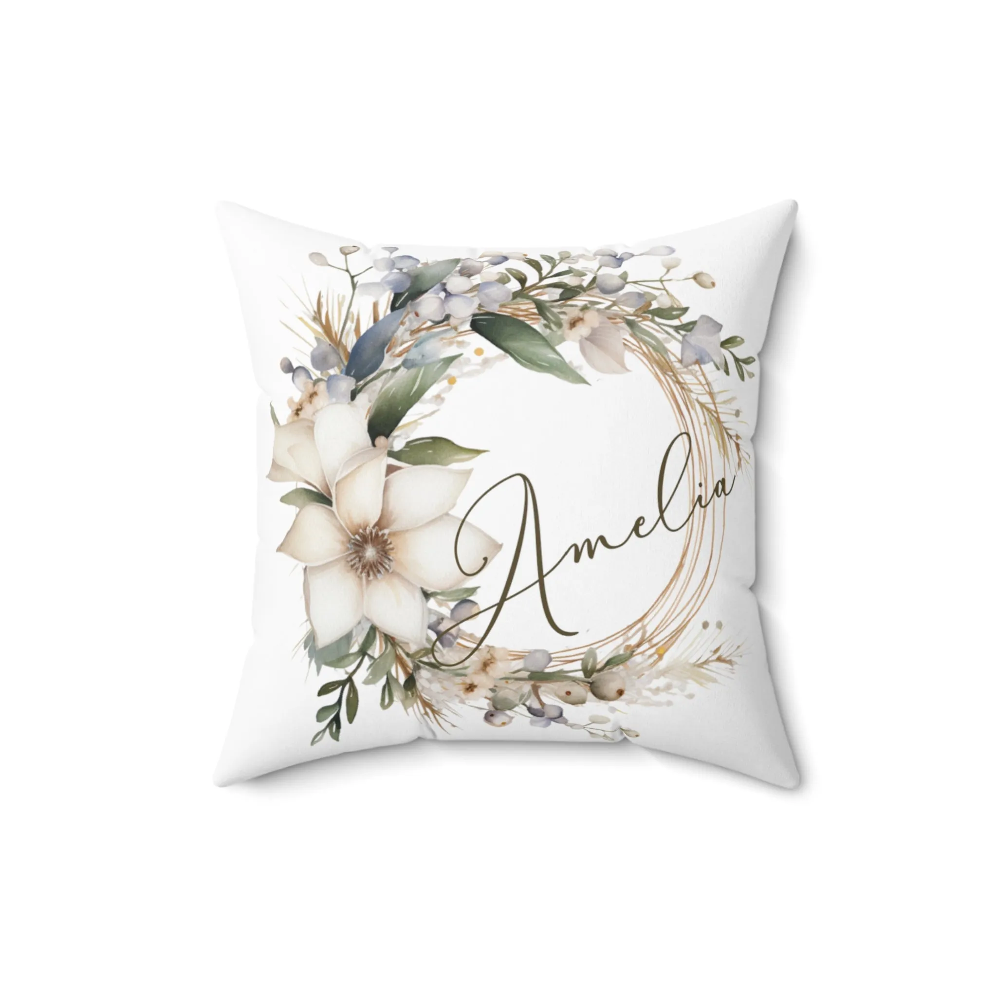 Personalised Boho Wreath Cushion, Polyester Square Cushion, Christmas cushion