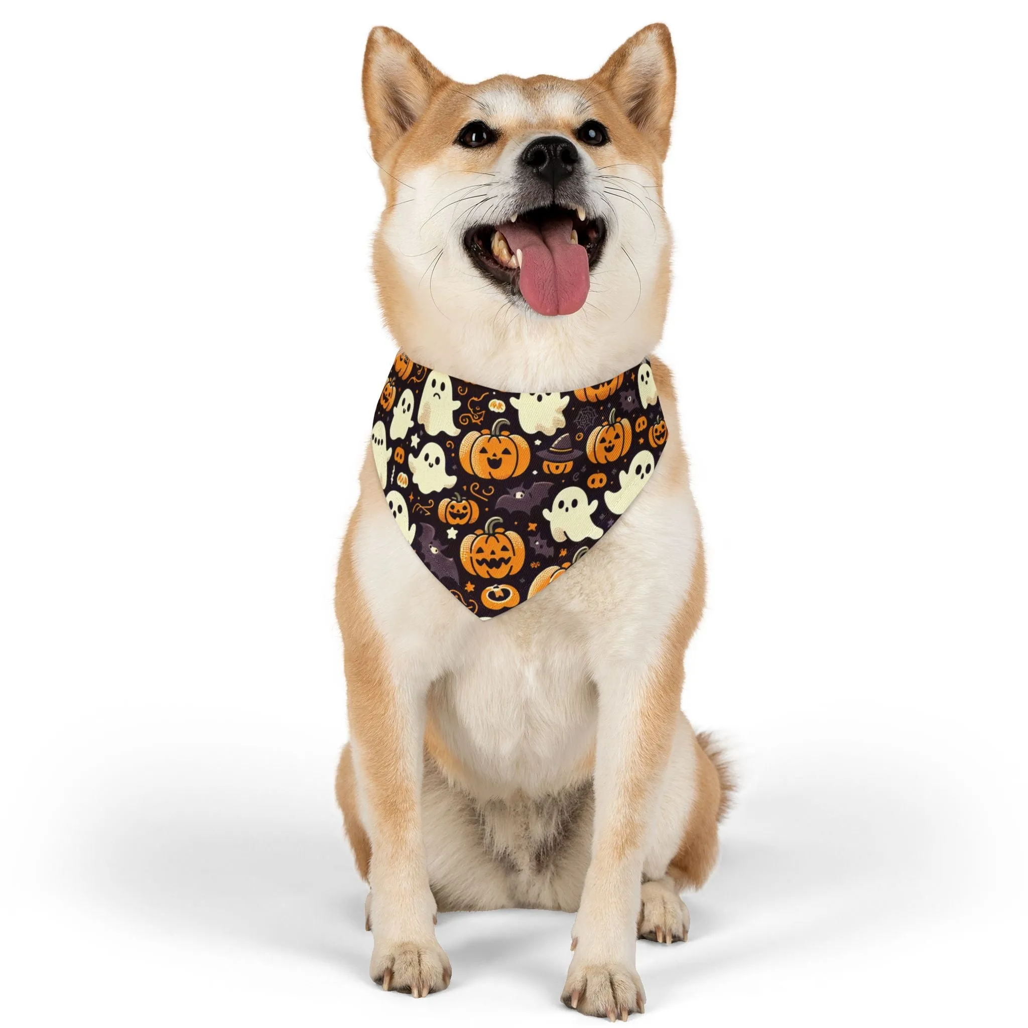 Pet Bandana Collar: Halloween pattern, pumpkins & ghosts