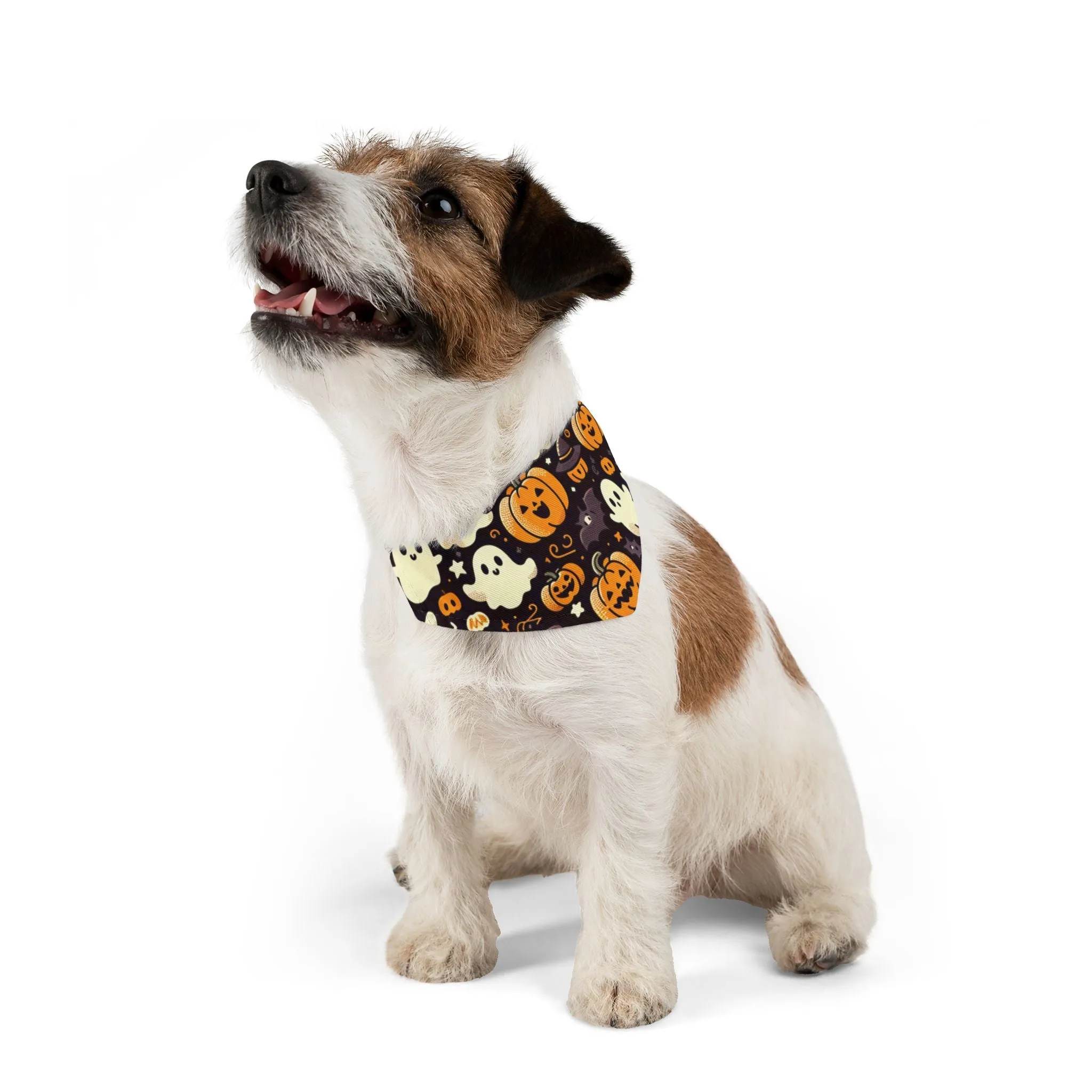 Pet Bandana Collar: Halloween pattern, pumpkins & ghosts