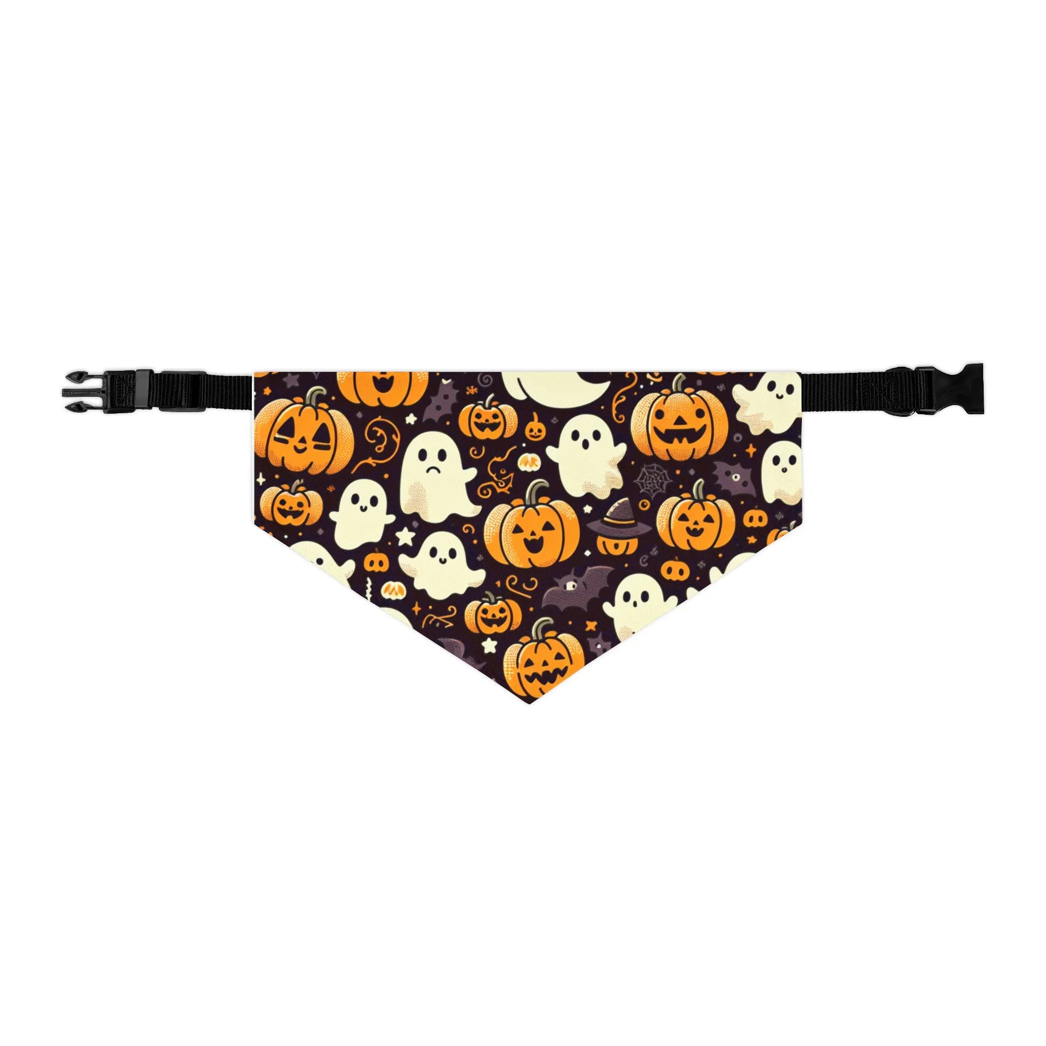 Pet Bandana Collar: Halloween pattern, pumpkins & ghosts