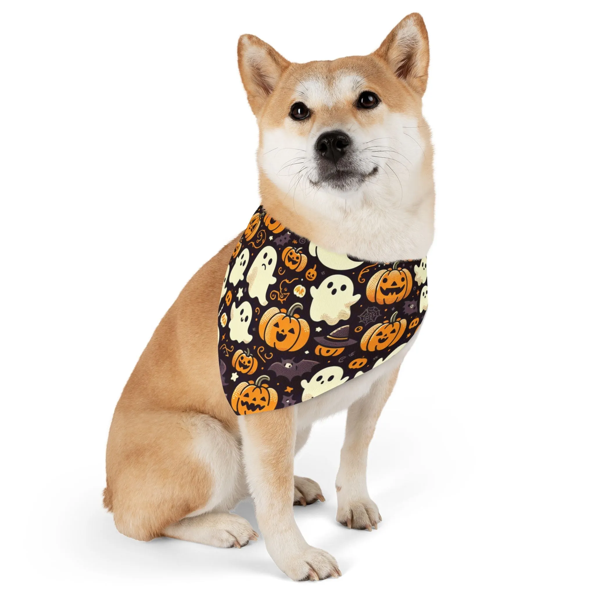 Pet Bandana Collar: Halloween pattern, pumpkins & ghosts