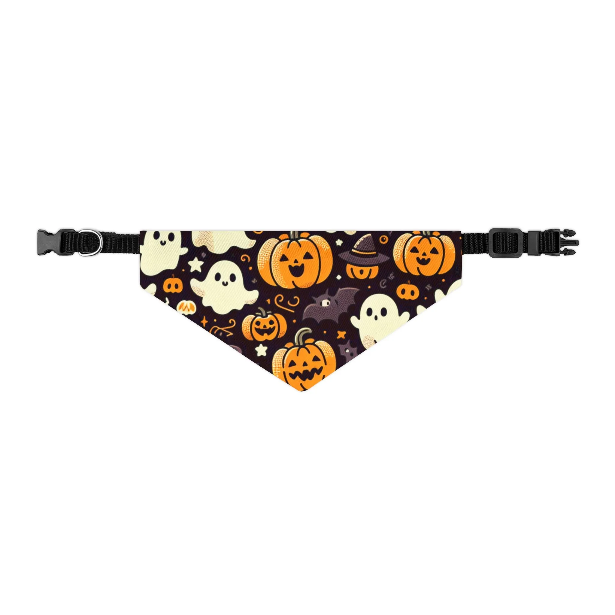 Pet Bandana Collar: Halloween pattern, pumpkins & ghosts