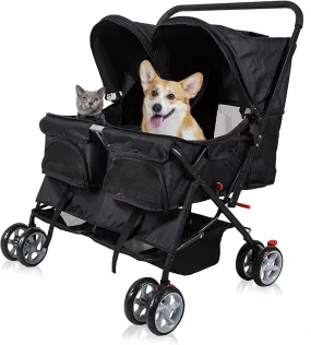 Pet Stroller Twin Folding Dog Cat Carrier Travel Cart, Black