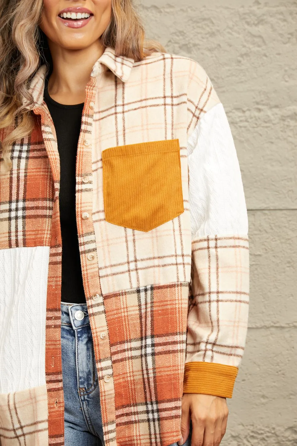 Plaid Color Block Dropped Shoulder Shacket