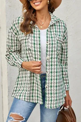 Plaid Print Button Knitted Coat With Pocket