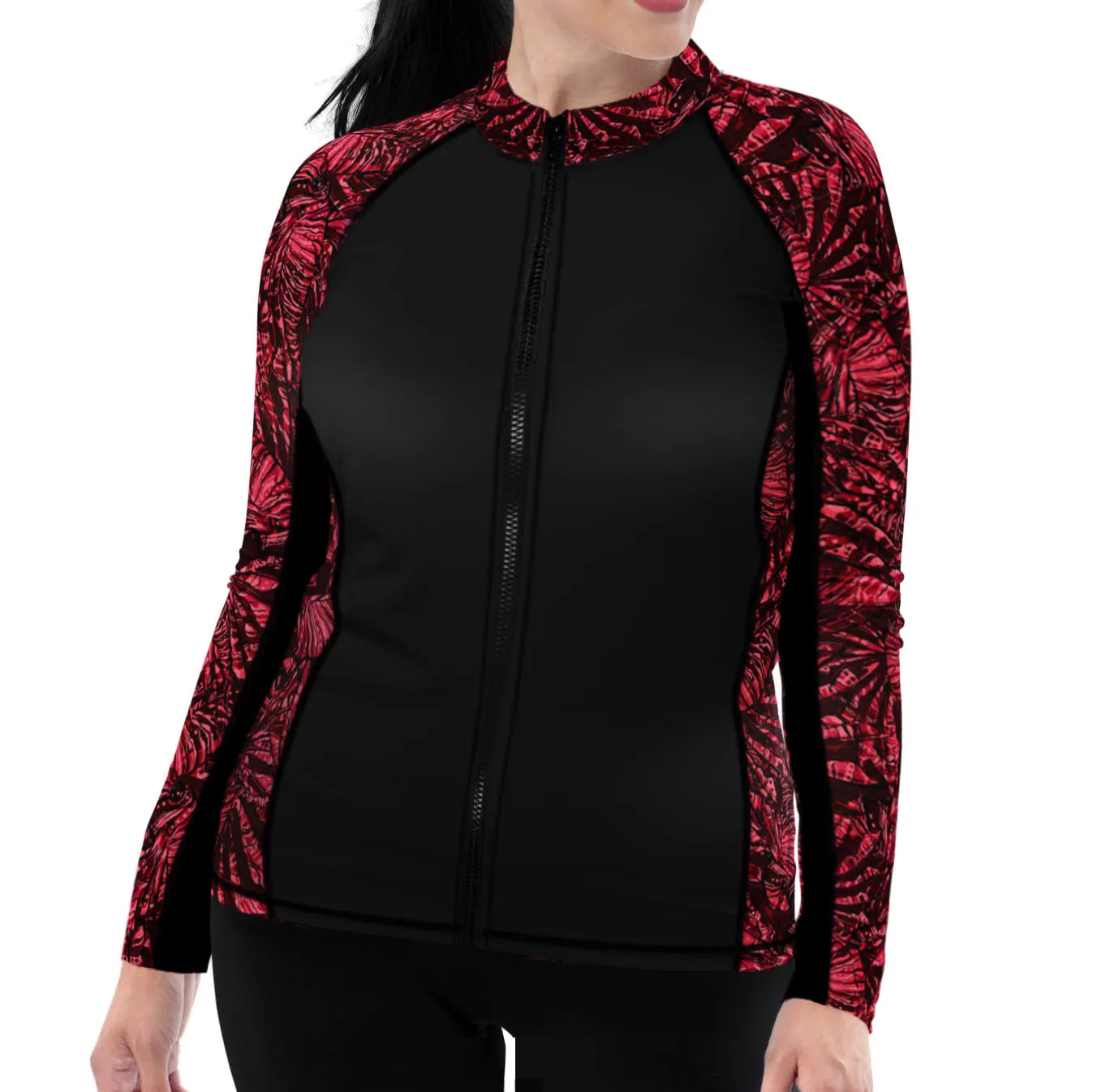 Plus Size Eco-friendly Full Zip Up Lionfish Invasion Rash Guard