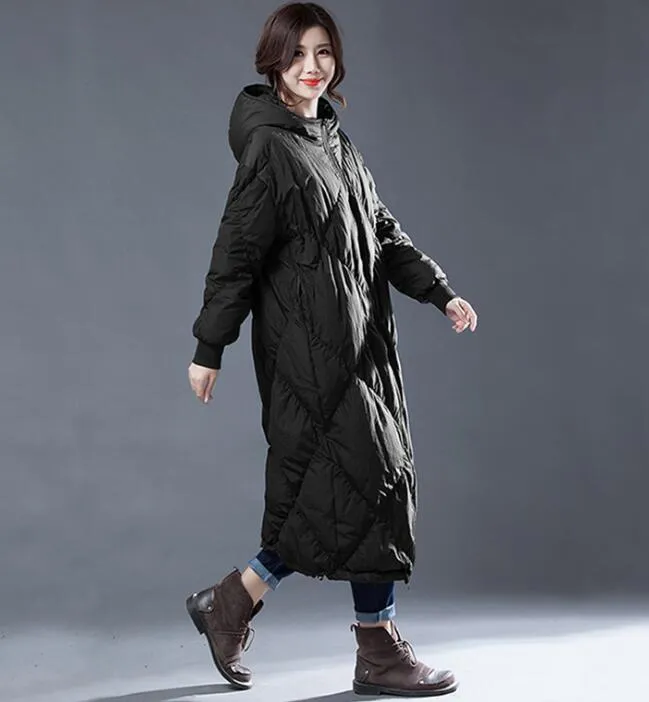 Plus Size Hooded Loose Women Down Coat Winter Duck Down Jackets/9900