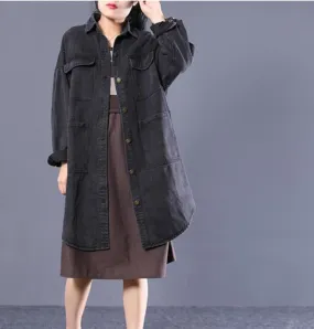 Plus Size Loose Long Hooded Casual Coat A line Parka Coat Jacket