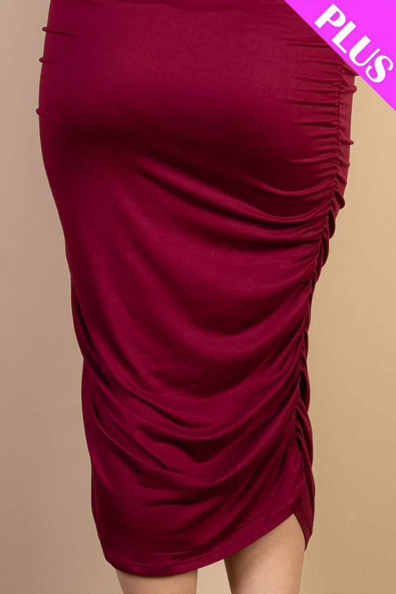 Plus Size Sexy Solid Color Ruched One Shoulder Midi Bodycon Dress (CAPELLA)