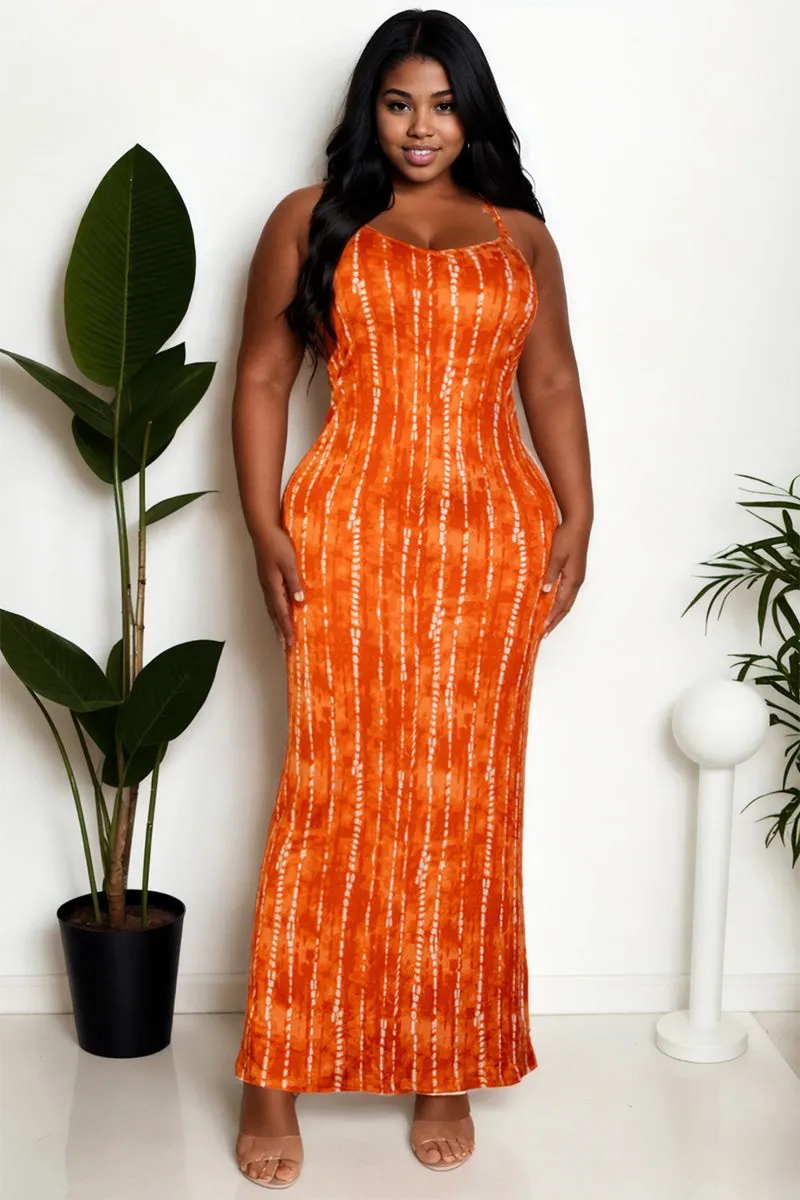 Plus Size Tie Dye Printed Cami Bodycon Maxi Dress