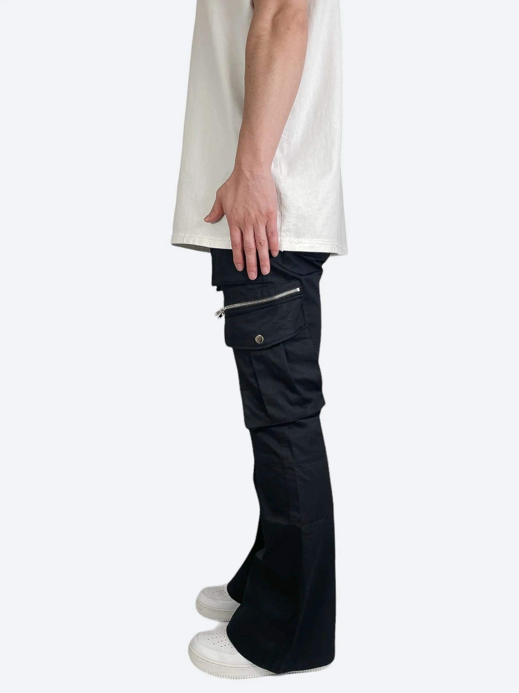 POCKET ZIPPER WORK CARGO FLARED PANTS：ポケットジッパーワークカーゴフレアパンツ