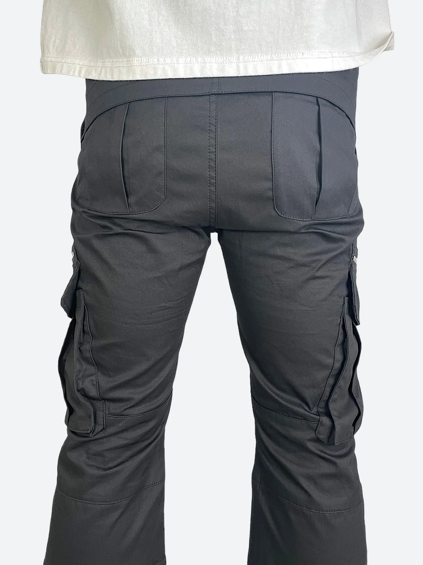 POCKET ZIPPER WORK CARGO FLARED PANTS：ポケットジッパーワークカーゴフレアパンツ