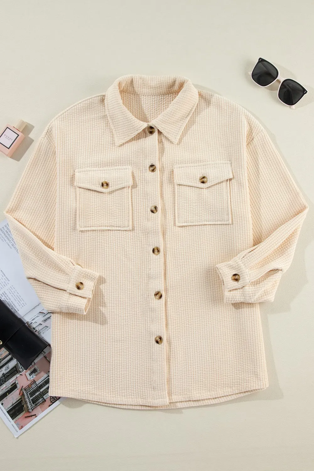 Pocketed Button Up Dropped Shoulder Shacket