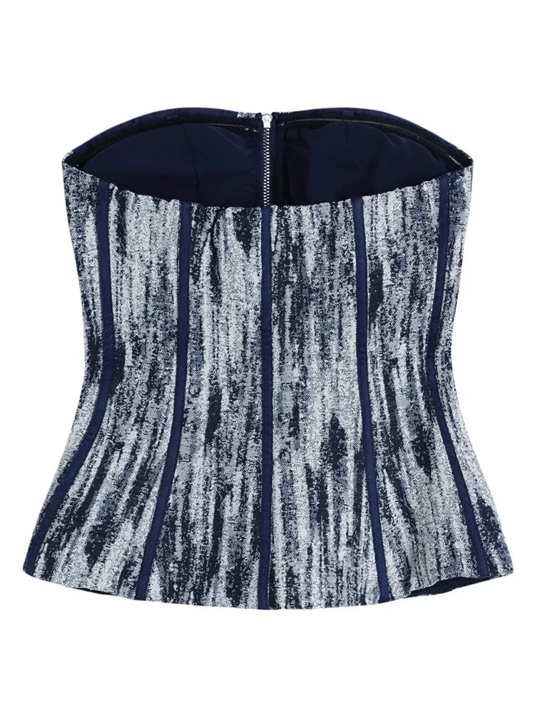 Pre Order:  Denim Patchwork Strapless Tank Top