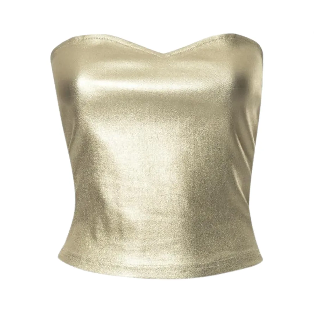 Pre Order:  Strapless Gold Slim Fit Crop Top