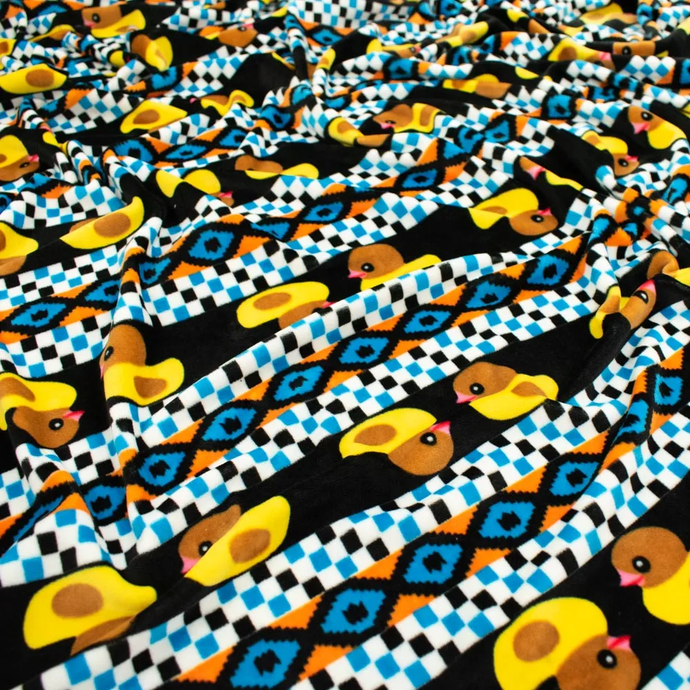 Printed Microfleece Ultra Wide 180cm Design-2 Duck on Black & Blue Stripes