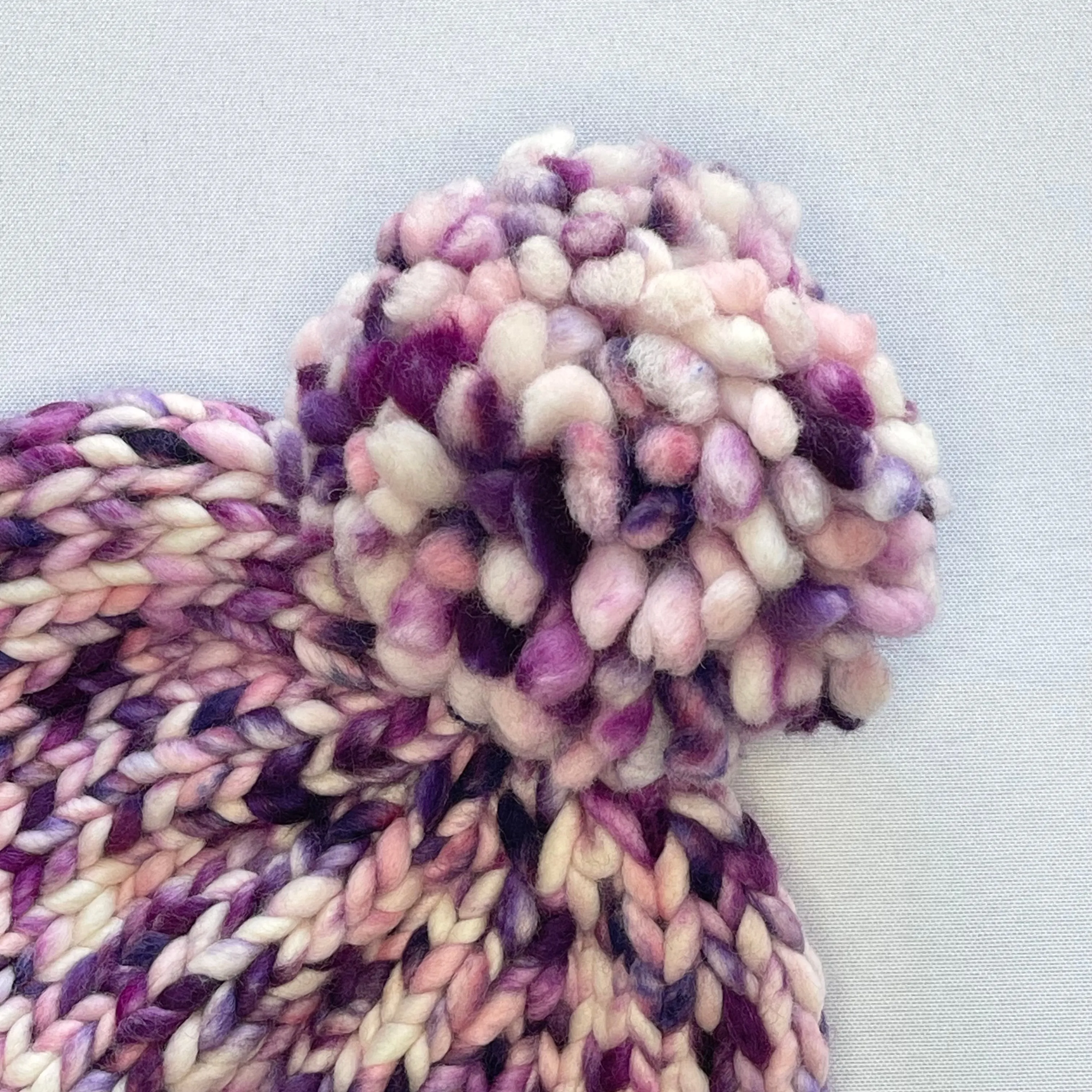 Purple and White Luxury Merino Wool Knit Hat with Matching Merino Wool Pom Pom