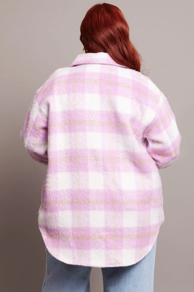 Purple Check Check Shacket Long Sleeve