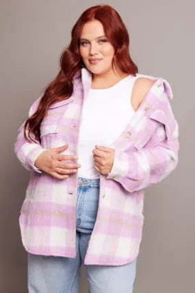 Purple Check Check Shacket Long Sleeve