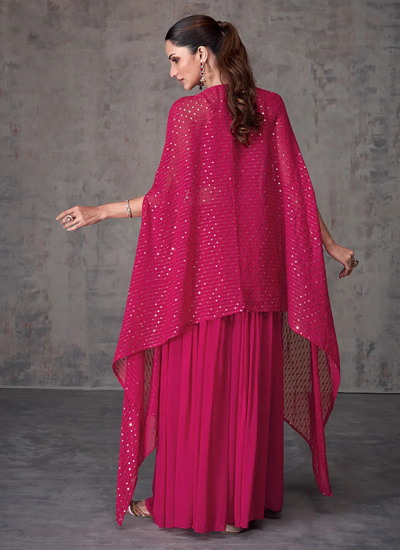 Rani Pink Sequence Embroidery Cape Style Palazzo Set