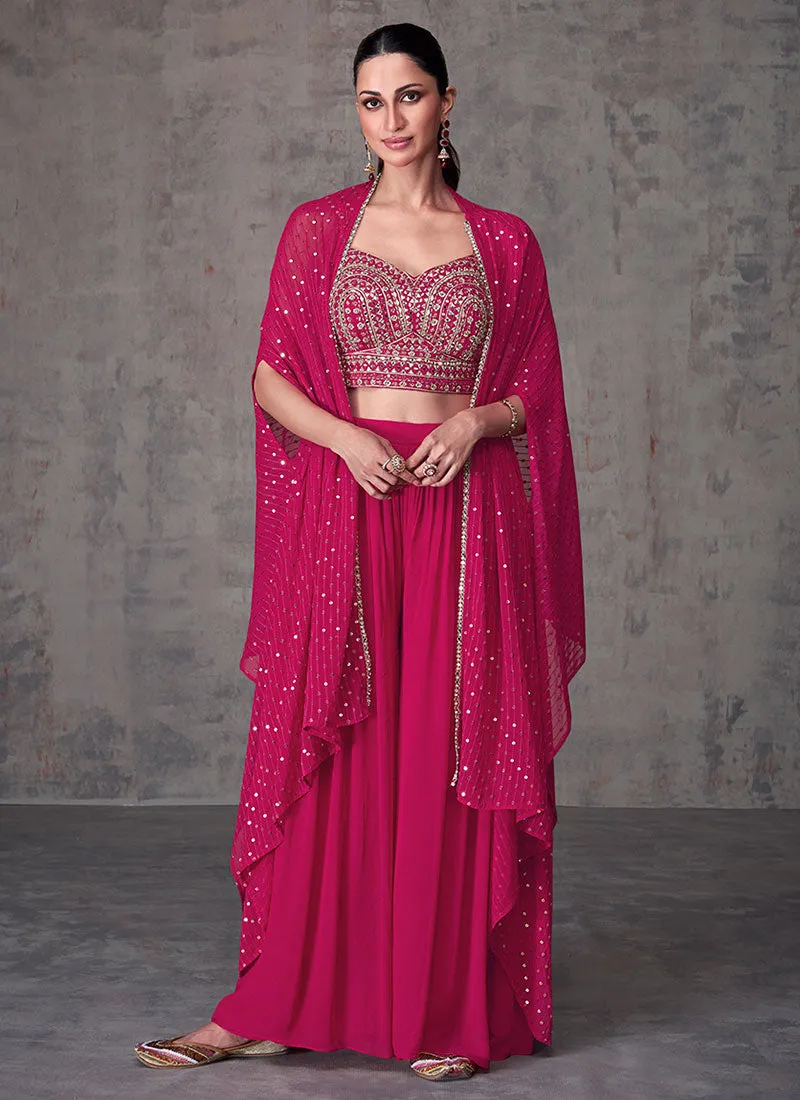 Rani Pink Sequence Embroidery Cape Style Palazzo Set