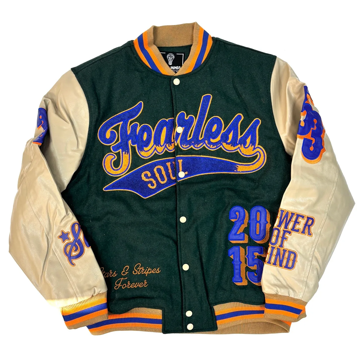 REBEL MINDS Fearless Soul Graphic Varsity Jacket