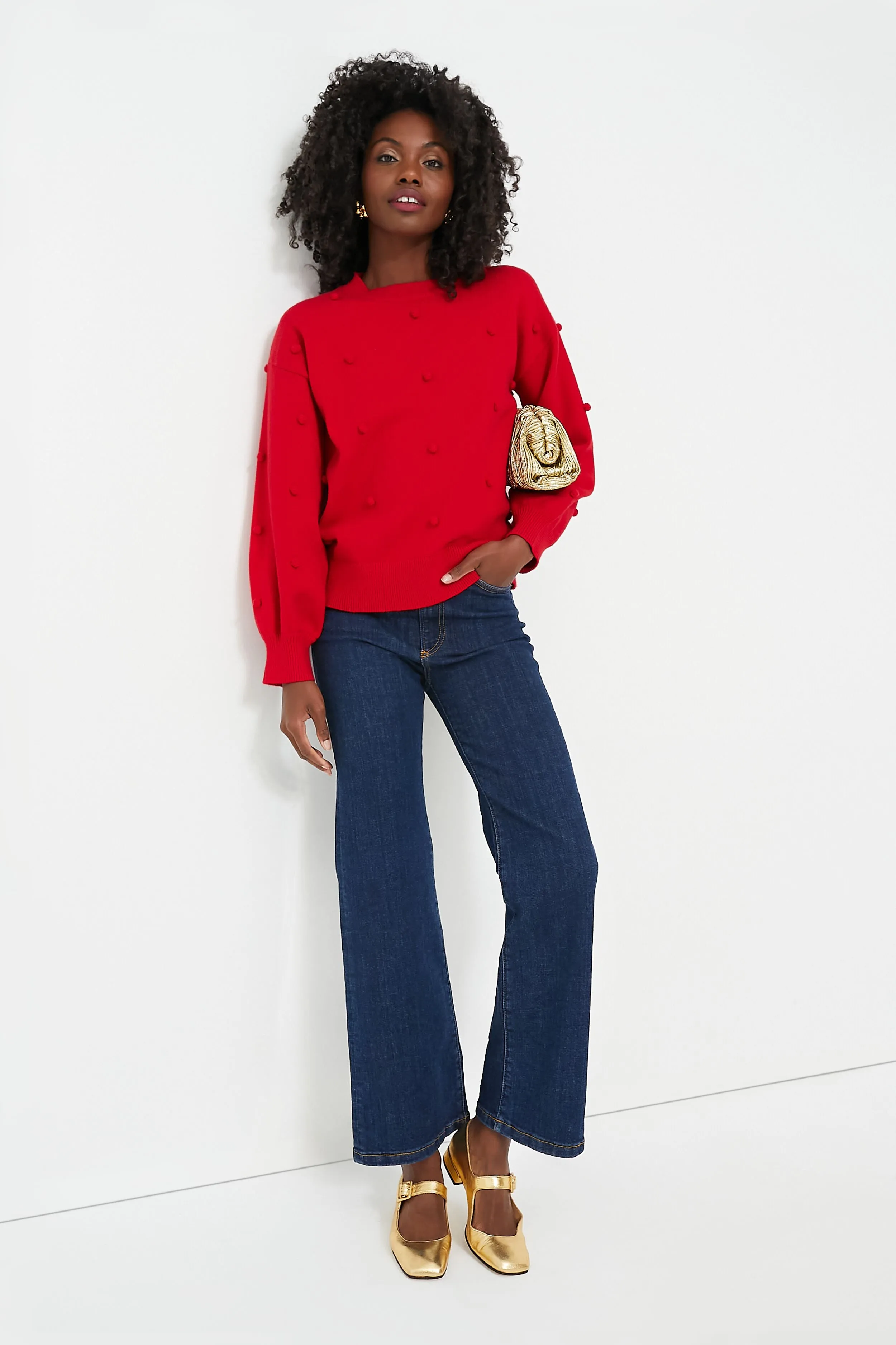 Red Pom Pom Melinda Crewneck Sweater