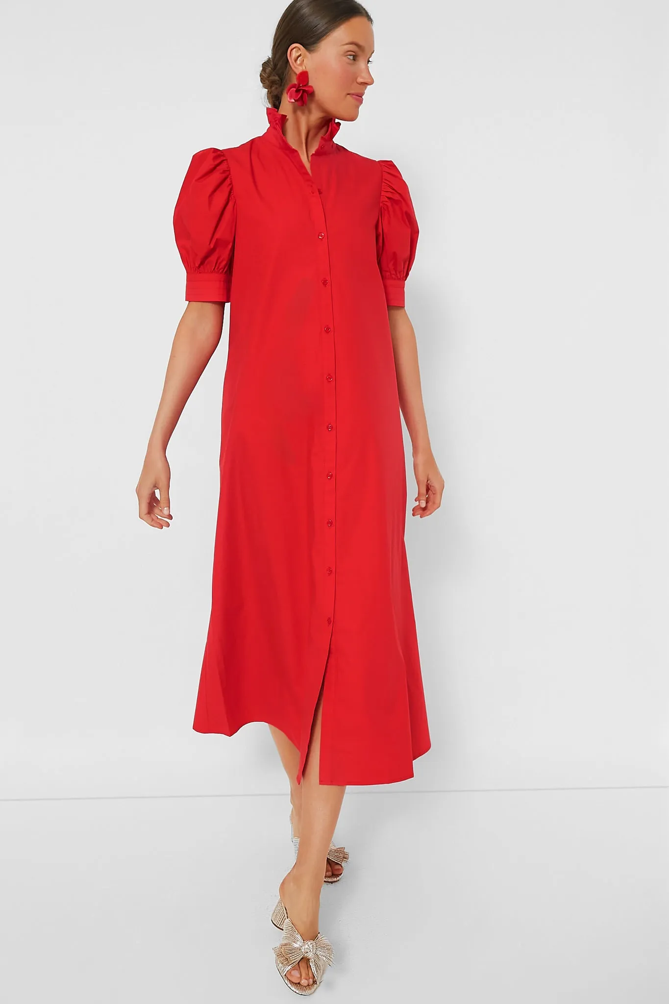 Red Ruffle Collar Louisa Maxi Dress